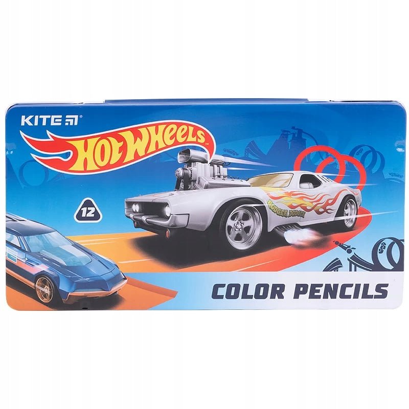 Kredki w metalowym pudełku trójkątne 12 kolorów Hot Wheels