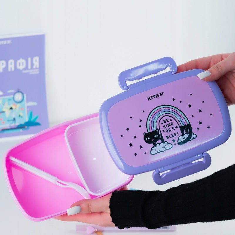 Lunchbox ze sztućcami dla dziewczynki 750 ml z kotem