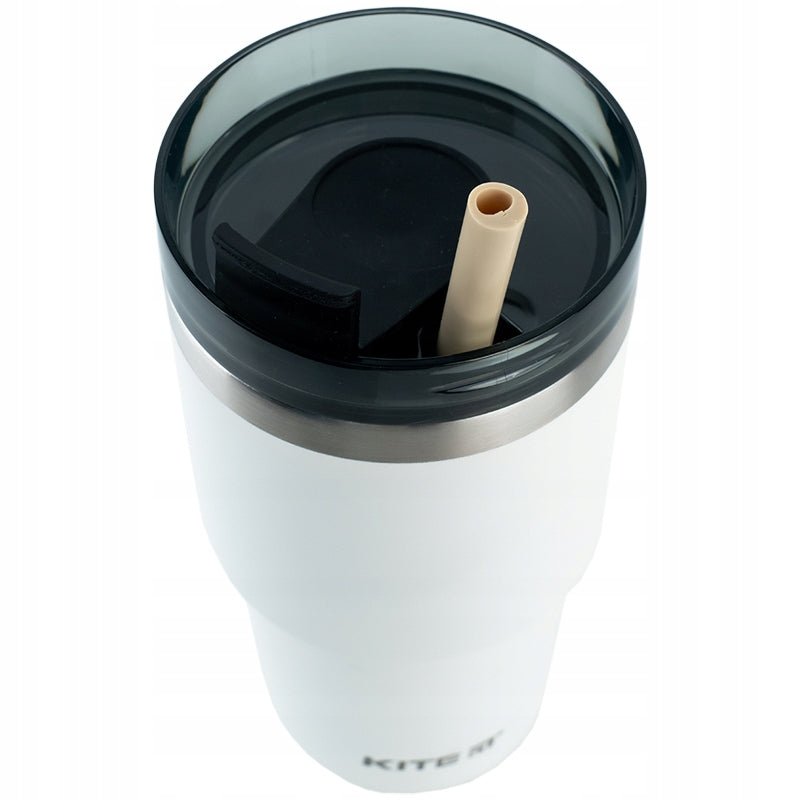 Kubek termiczny ze słomką ustnikiem 600 ml biały