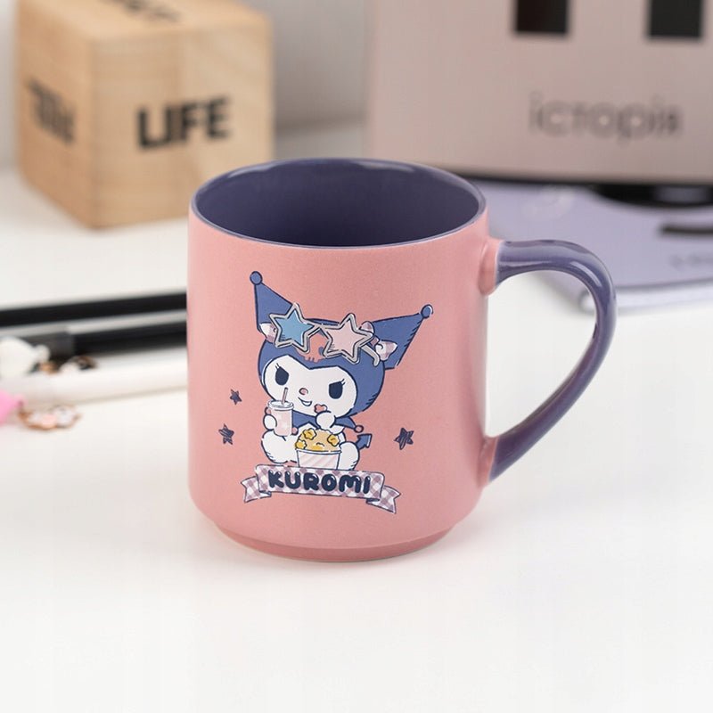 Stylowy różowy kubek Kuromi o pojemności 350 ml, idealny do gorących i zimnych napojów