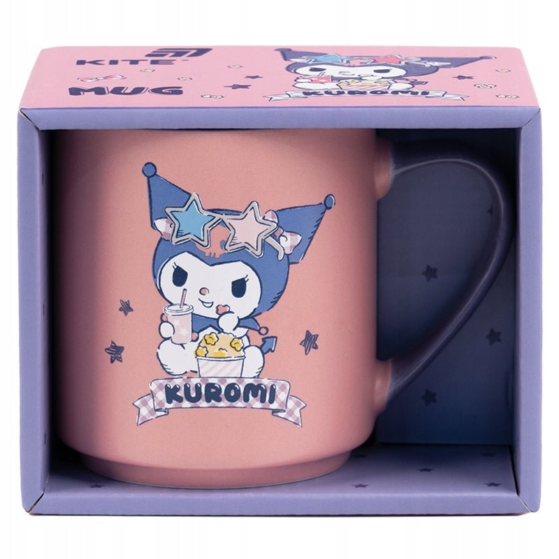 Ceramiczny kubek Kuromi w odcieniu różowym, pojemność 350 ml, z wyjątkowym, trwałym nadrukiem