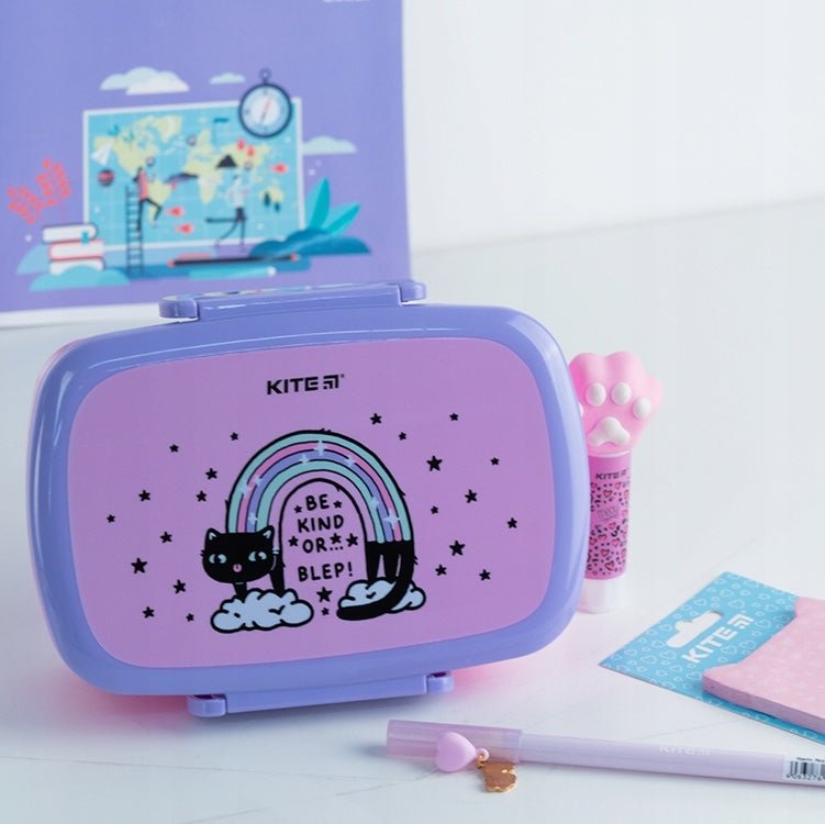 Lunchbox ze sztućcami dla dziewczynki 750 ml z kotem