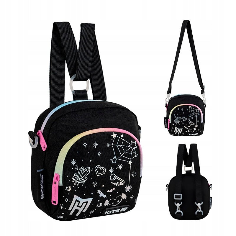 Torebka plecak Monster High – przód z motywem MH i brokatowym serduszkiem