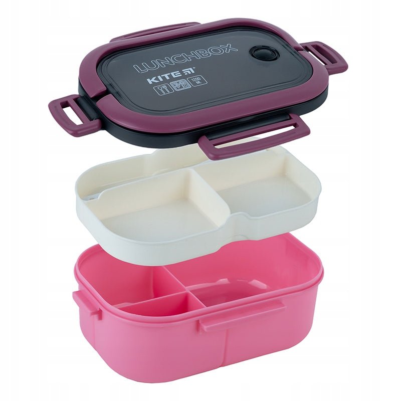 Lunchbox z przegrodkami i ze sztuccami 1200ml różowy