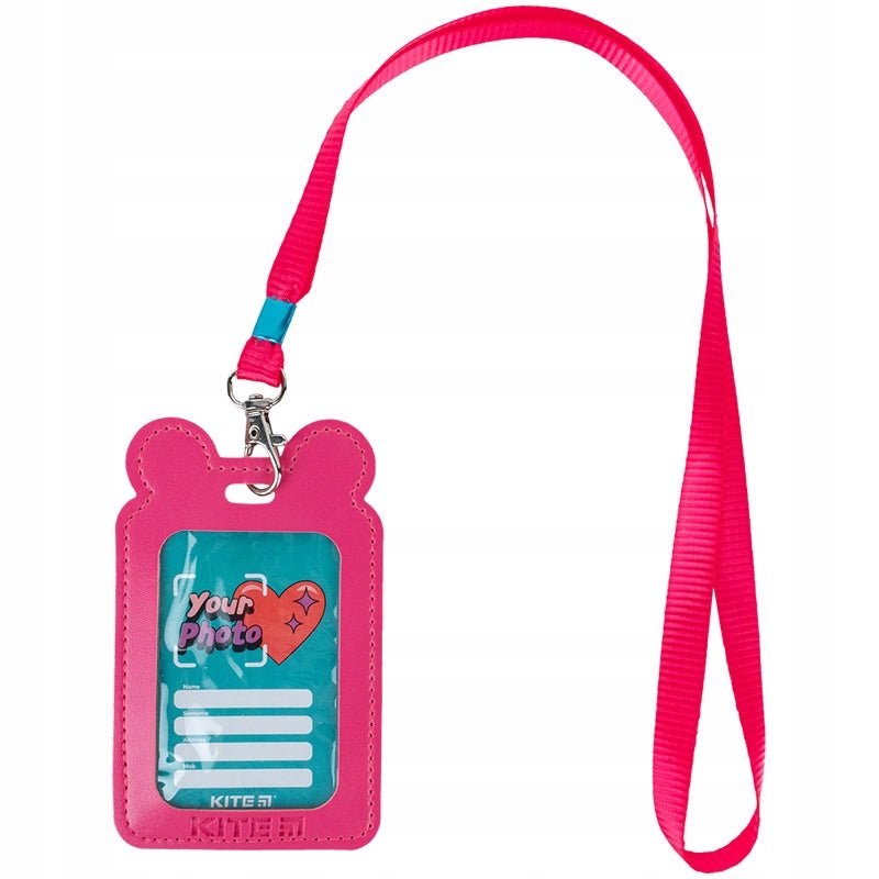 Identyfikator Kite K24-296-4 dla dzieci w różowym kolorze z uszkami i sznurkiem z karabińczykiem