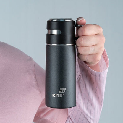 Termos z kubkiem dla dzieci metalowy czarny 350 ml Kite