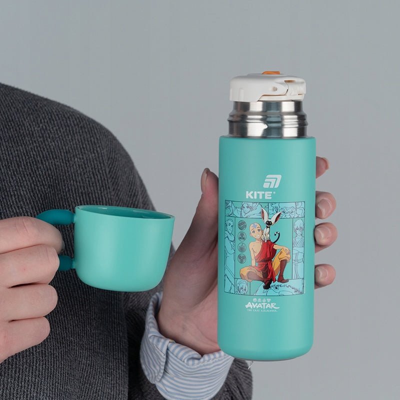 Termos z kubkiem dla dzieci 480 ml Avatar otwarty z widocznym kubkiem