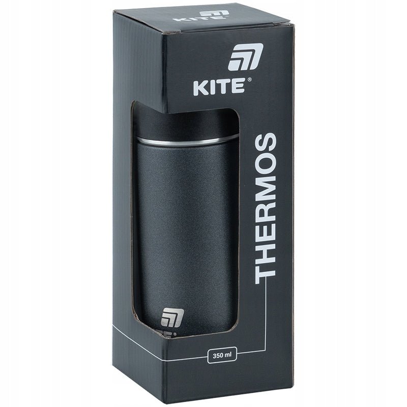 Termos z kubkiem dla dzieci metalowy czarny 350 ml Kite
