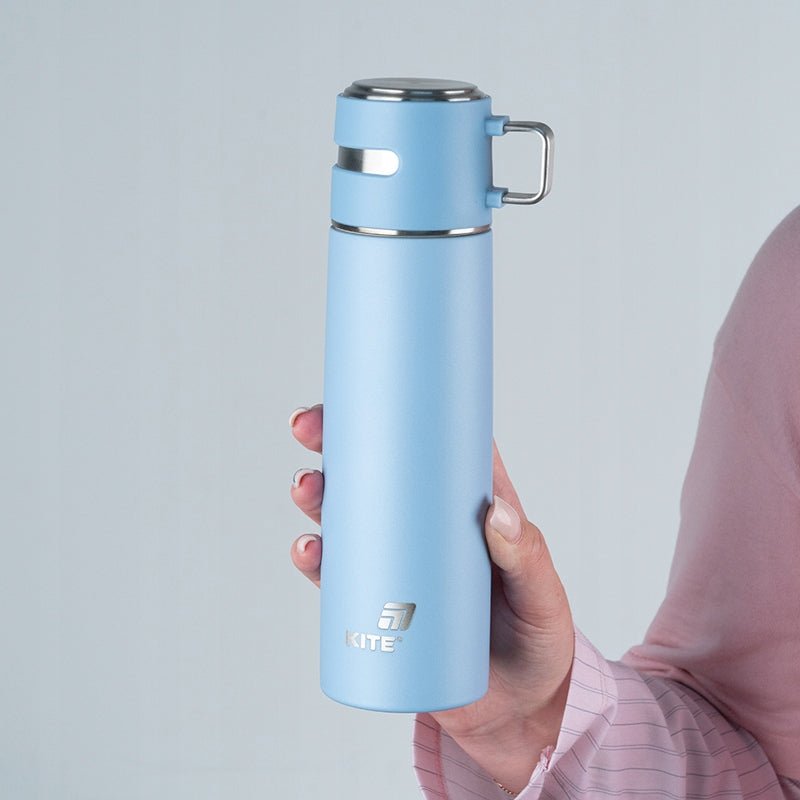 Termos z kubkiem metalowy 500 ml niebieski