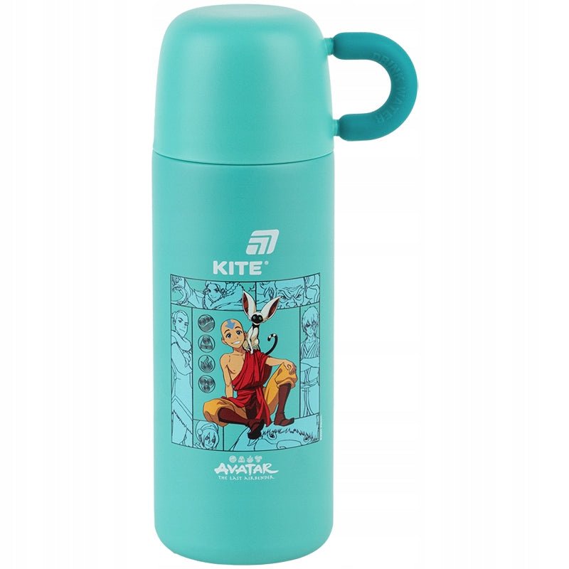 Metalowy termos dla dzieci 480 ml z kubkiem w motywie Avatar, zamknięty, na białym tle