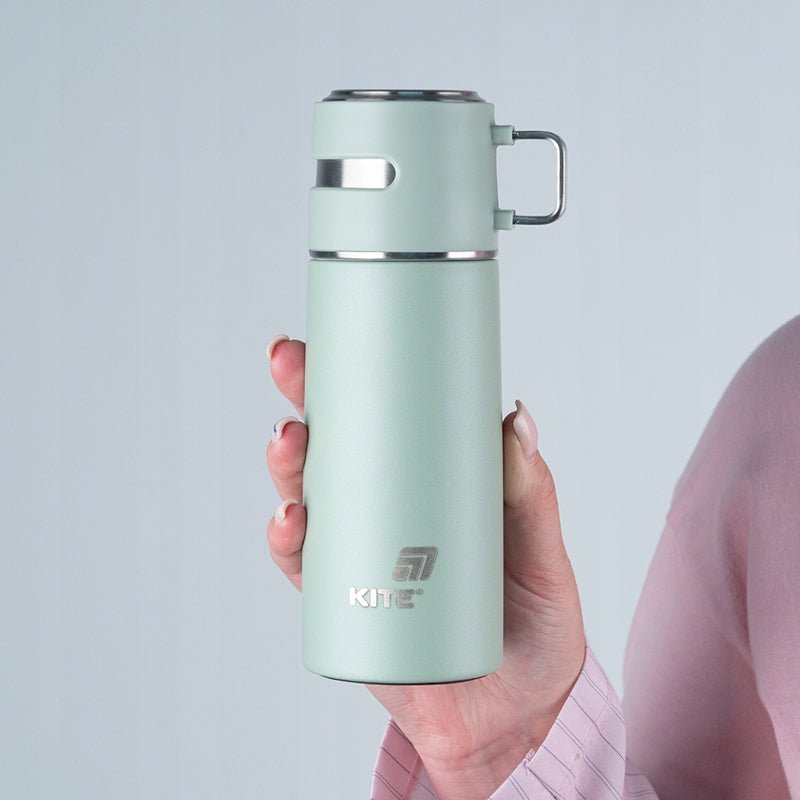 Termos z kubkiem dla dzieci metalowy zielony 350 ml Kite