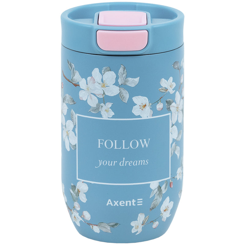 Termokubek Axent Gentle Blossom z motywem kwiatowym na białym tle.