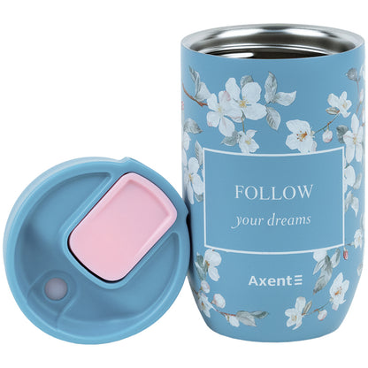 Ogólny widok termokubka Axent ze wzorem kolorowych kwiatów.