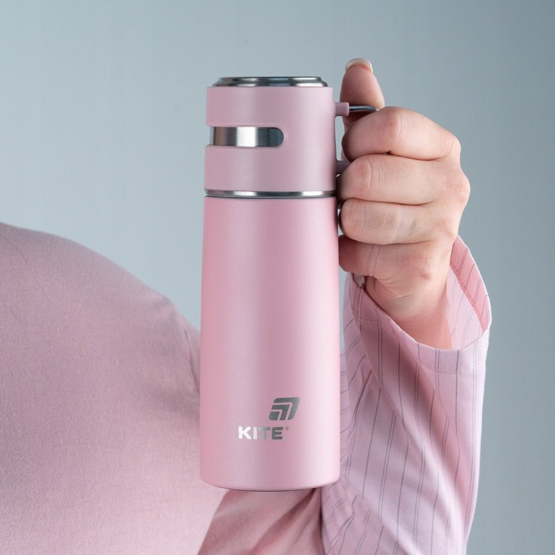 Termos z kubkiem dla dzieci metalowy różowy 350 ml Kite