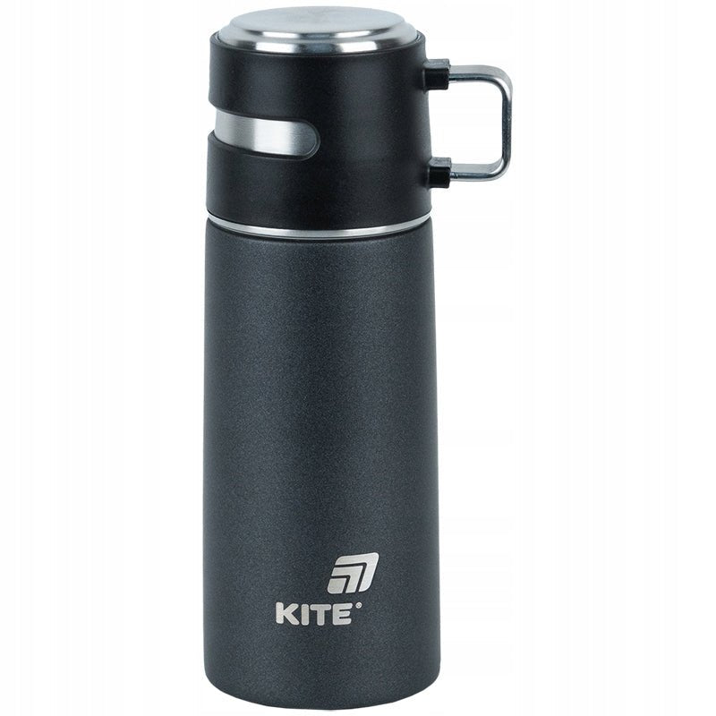 Termos z kubkiem dla dzieci metalowy czarny 350 ml Kite