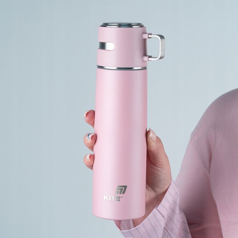 Termos z kubkiem metalowy 500 ml różowy