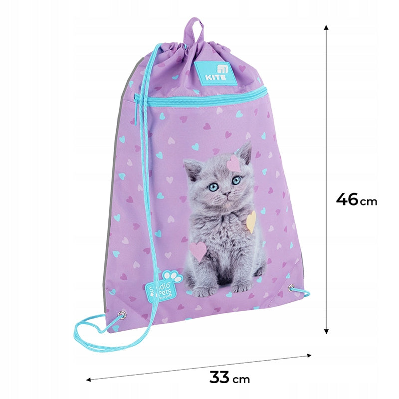 Infografika przedstawiająca wymiary 46x33 cm worka gimnastycznego SP26-601M-2.