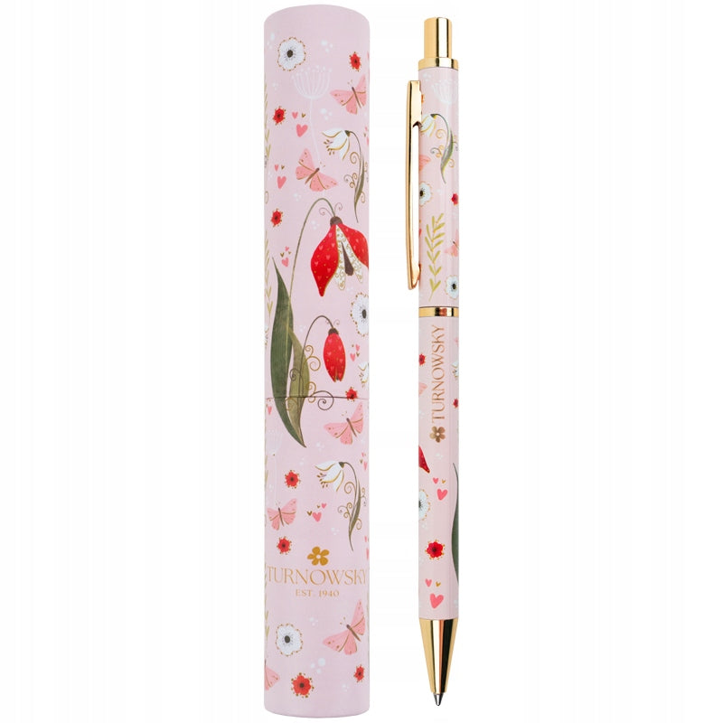 Elegancki długopis metalowy Axent Secret Garden z motywem kwiatowym na białym tle.