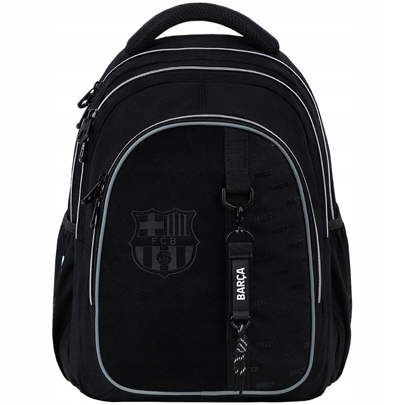 Plecak czarny Barcelona z wypukłym nadrukiem 3D i logo klubu.