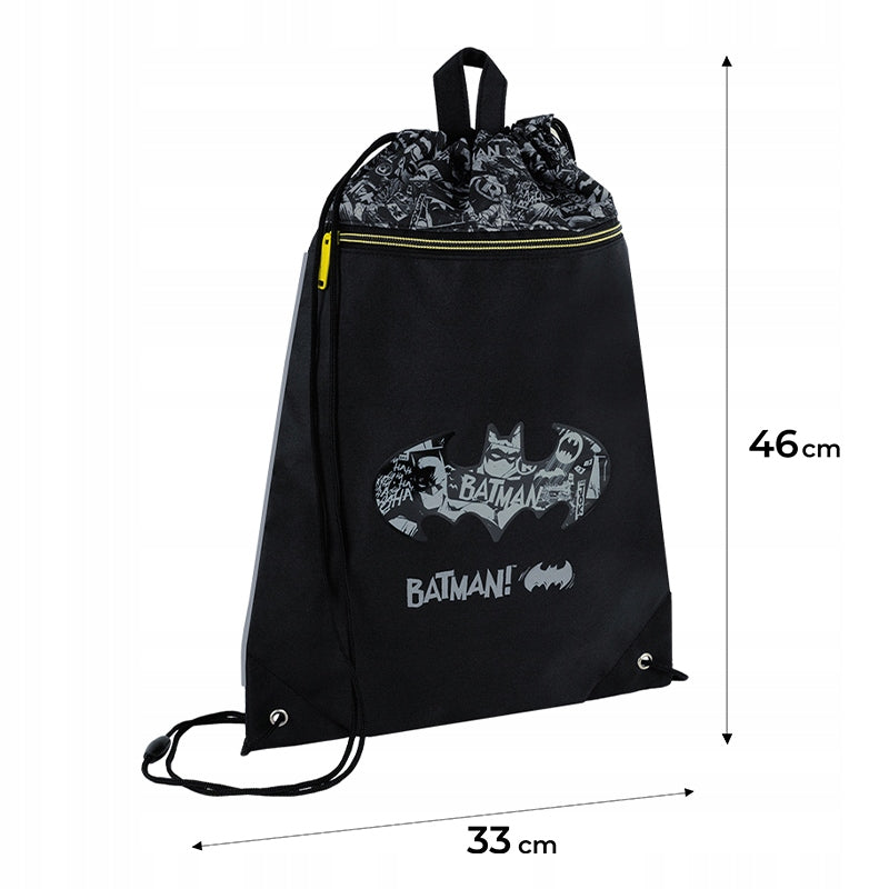 Wymiary worka na buty Kite Batman przedstawione na zdjęciu z infografiką.
