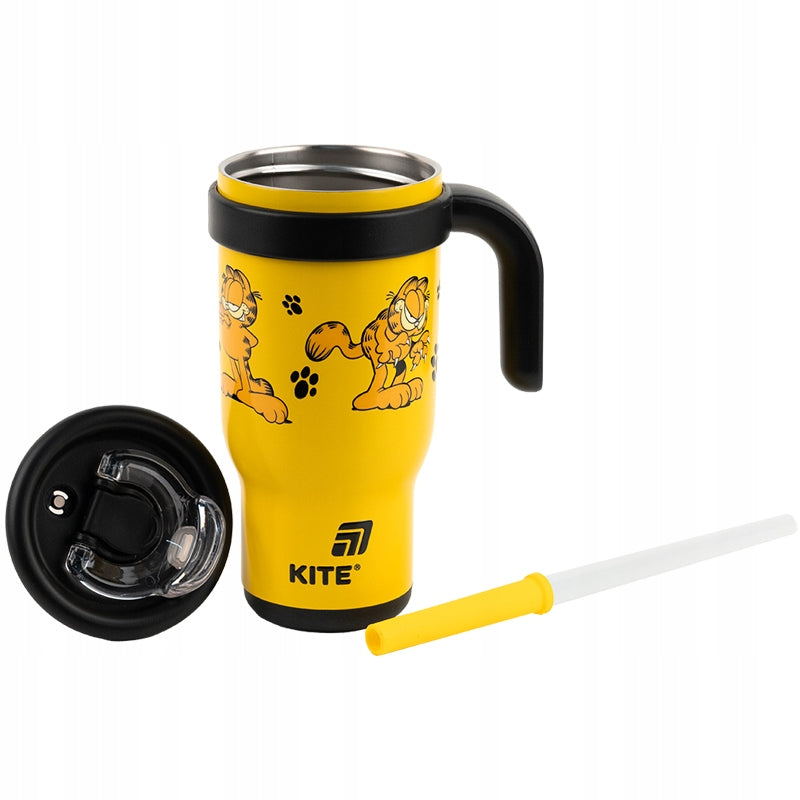 Kubek termiczny dla dzieci z systemem Dual Drink – widok na słomkę i ustnik pod pokrywką.