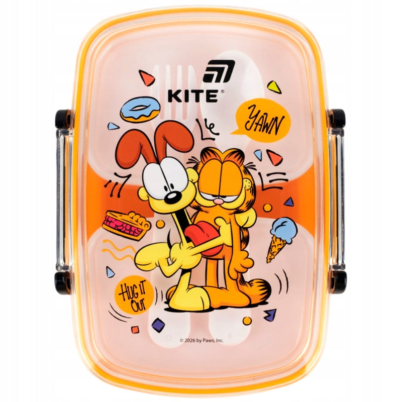 Lunchbox Kite Garfield z akcesoriami przystosowany do zmywarki i kuchenki mikrofalowej.