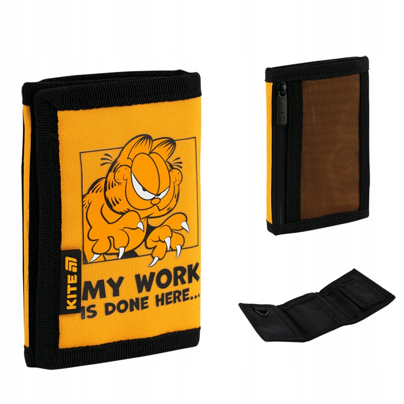 Ogólny wygląd portfela szkolnego Kite z motywem kota Garfielda.