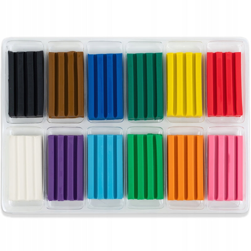 Plastelina szkolna 12 kolorów Kite – widok na wysuwaną wkładkę z paletą barw.