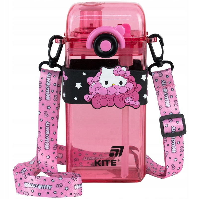 Różowa butelka na wodę dla dziewczynki Kite Hello Kitty – prostokątny bidon 500 ml.