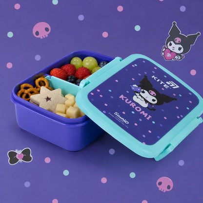Snackbox Kuromi wypełniony zdrowymi smakołykami dla dziecka.