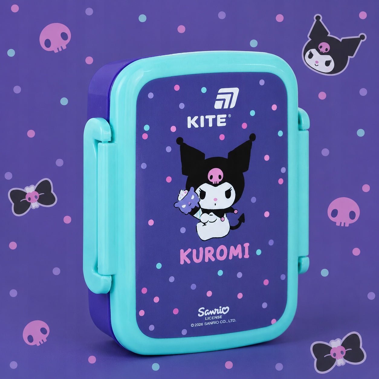 Fioletowo-czarny snackbox Kuromi Kite 420 ml dla dziewczynek.