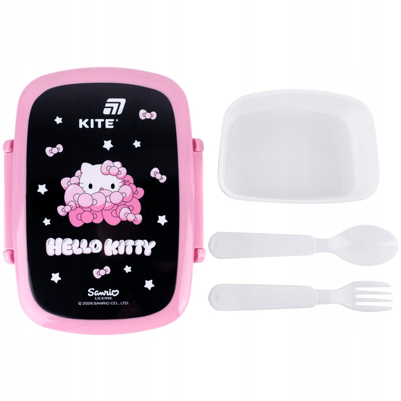 Oryginalny różowy pojemnik śniadaniowy z licencją Hello Kitty.