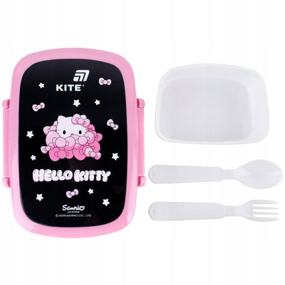 Oryginalny różowy pojemnik śniadaniowy z licencją Hello Kitty.