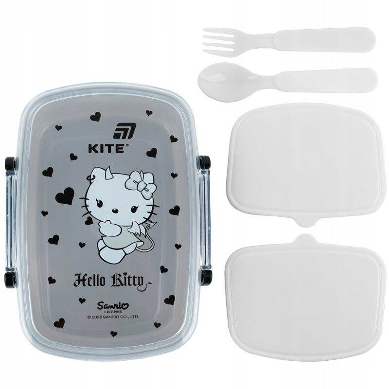 Praktyczny szary lunchbox Kite Hello Kitty do szkoły i przedszkola.