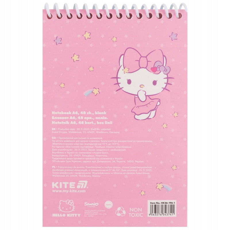 Notes Hello Kitty Kite – widok na tył okładki z różową spiralą.