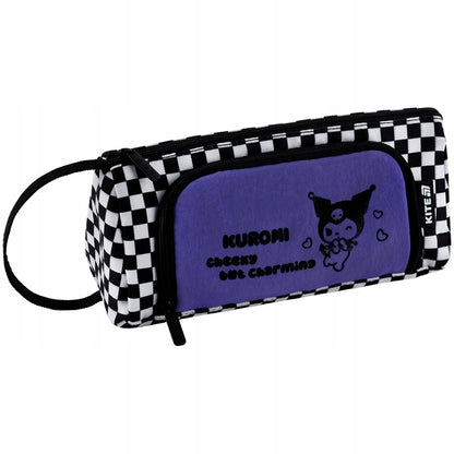 Piórnik dla dzieci front z puszystą aplikacją serca i logo Kuromi.