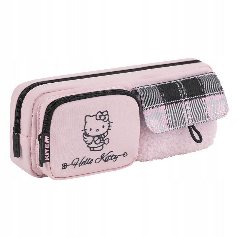 Piórnik dla dzieci perspektywa frontowa eksponująca kultową postać Hello Kitty i teksturowany materiał.