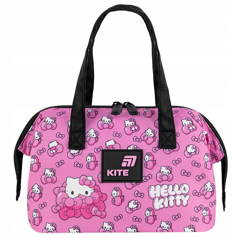 Widok od przodu na torbę termiczną z dużą grafiką Hello Kitty.