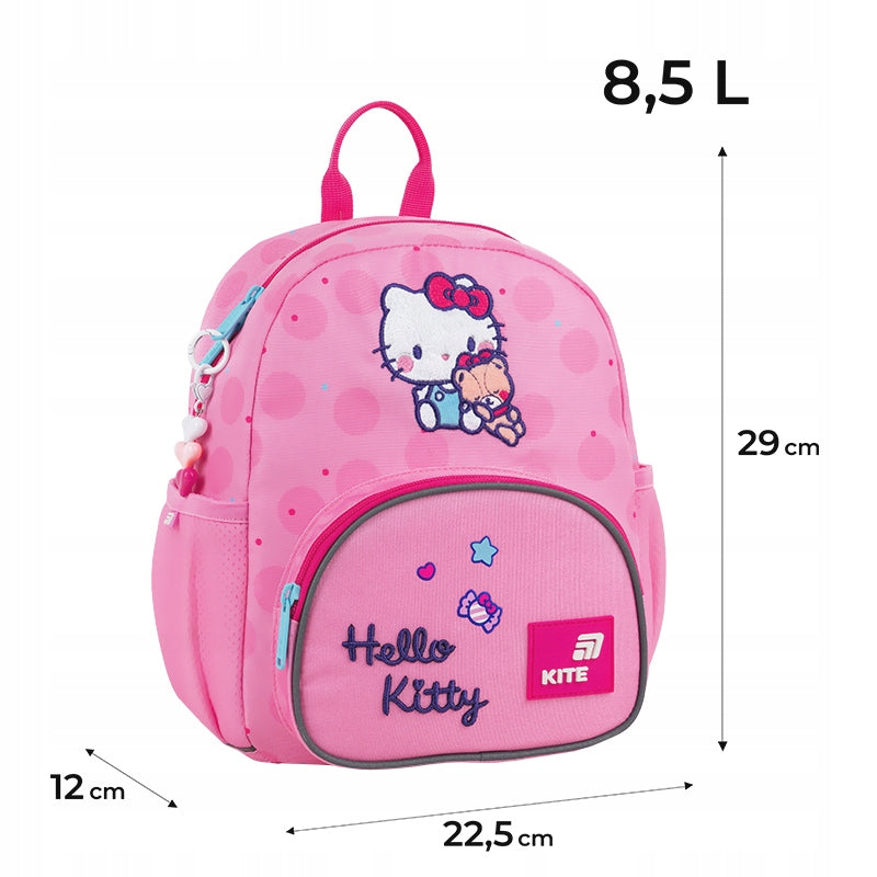 Wymiary plecaka przedszkolnego Kite Hello Kitty przedstawione na zdjęciu.