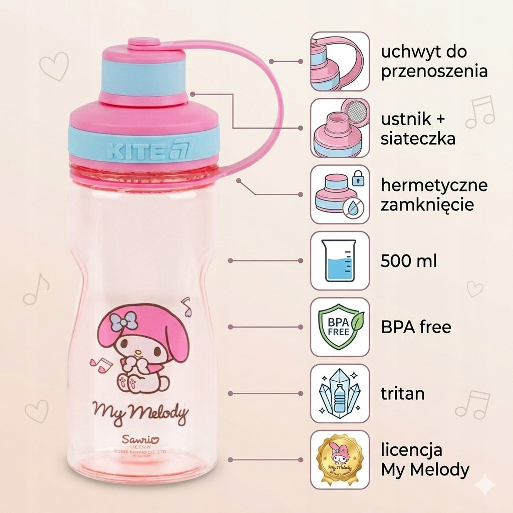 Butelka BPA Free dla dzieci Kite My Melody – bezpieczny i wytrzymały tritan.