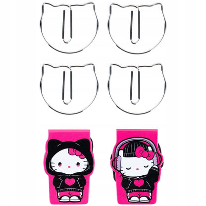 Komplet przyborów szkolnych z zakładkami magnetycznymi i spinaczami Hello Kitty.