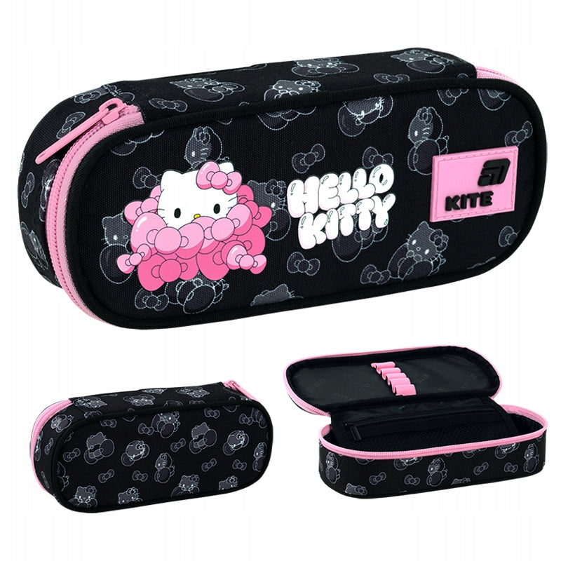 Czarny piórnik Kite Hello Kitty HK26-599-1 – ujęcia pod różnym kątem.