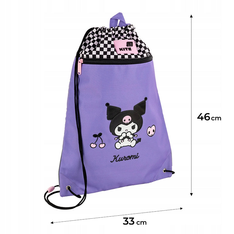 Wymiary 46x33 cm worka sportowego Kite Kuromi — infografika.