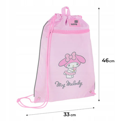 Infografika pokazująca wymiary 46x33 cm różowego worka na buty Kite dla dzieci.