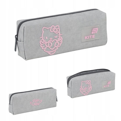 Szary piórnik Kite z wizerunkiem Hello Kitty i charakterystycznym nadrukiem 3D.