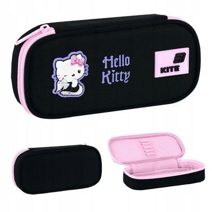 Czarny piórnik saszetka dla dziewczynki Kite Hello Kitty widok z każdej strony.