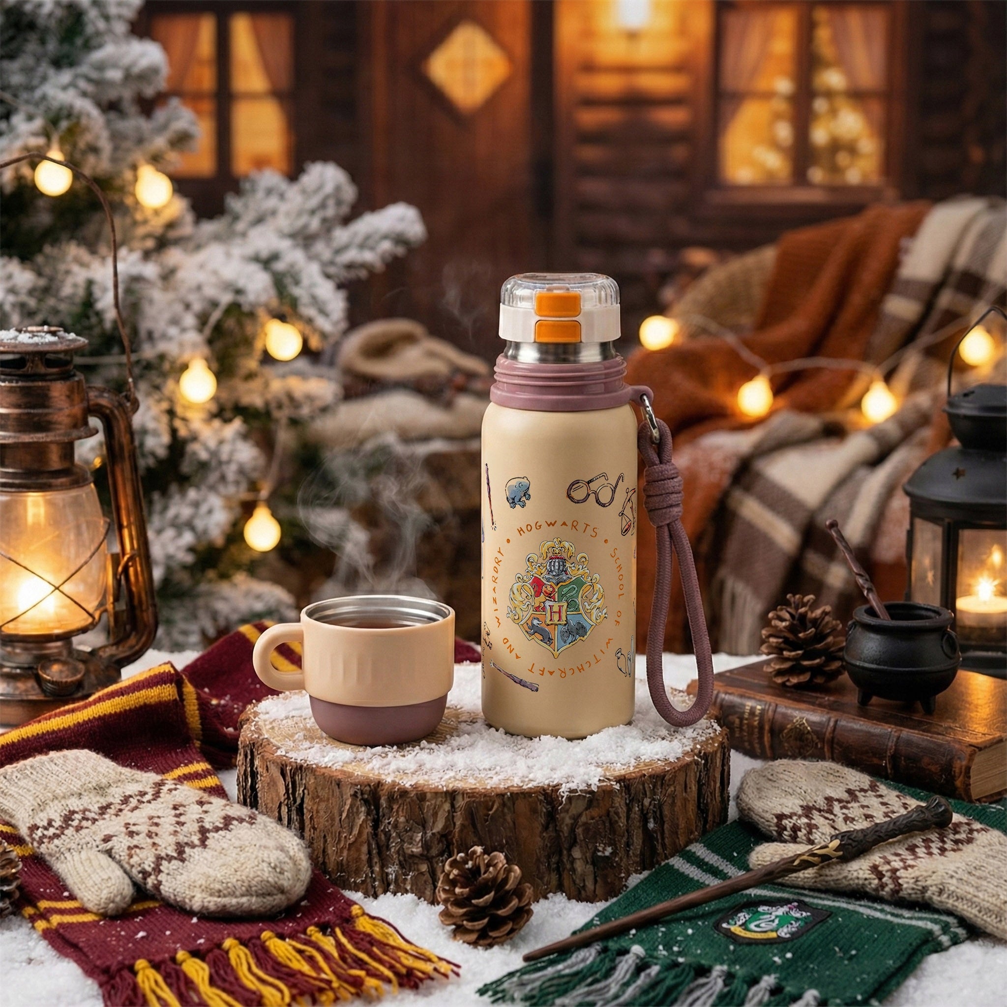 Termos Harry Potter z kubkiem i silikonową rurką