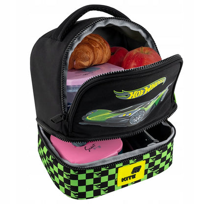 Otwarta śniadaniówka Hot Wheels z zapakowanym lunchem.