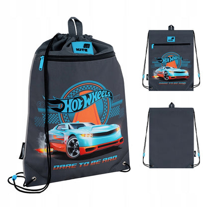 Szary worek na obuwie Kite Hot Wheels z grafiką auta wyścigowego – ogólny widok.