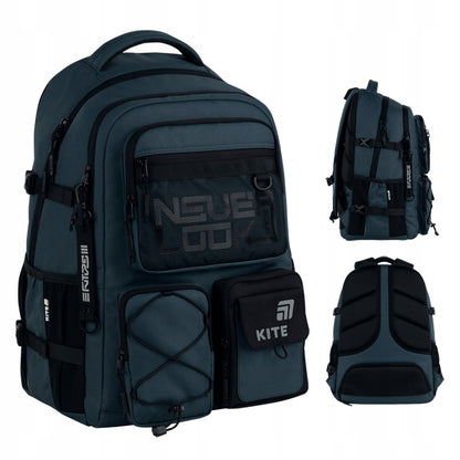 Plecak młodzieżowy Kite – widok z każdej strony na system 8 kieszeni, profilowane plecy oraz wzmocnione dno.